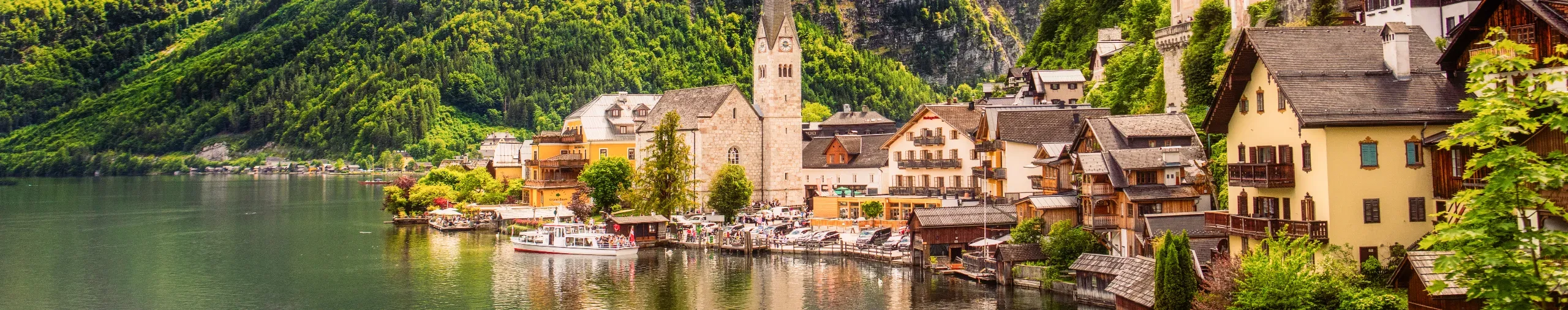 Scenic mountains surround the picturesque Austrian town of Halstatt. 