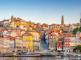 Buildings of the Ribeira area of Porto in the sunshine. 